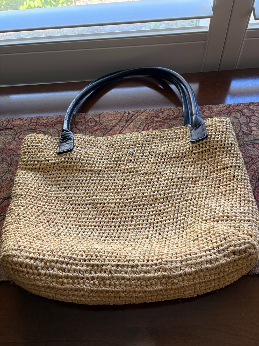 Vintage Helen Kaminski Natural Raffia Leather Shoulder Tote - 2004 Nordstrom Y2K